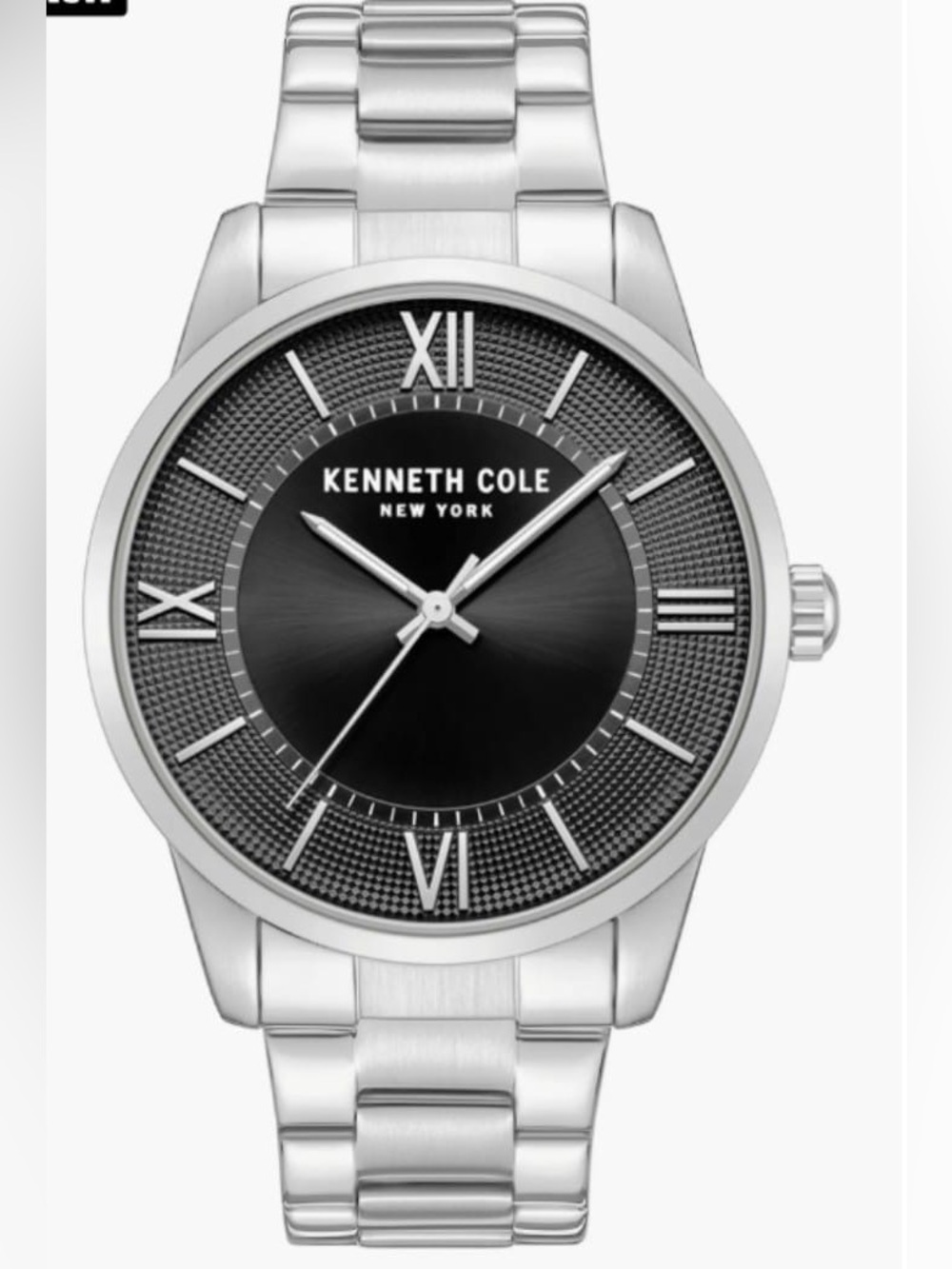 NWOB Kenneth Cole Silver Bracelet Watch with Black Dial